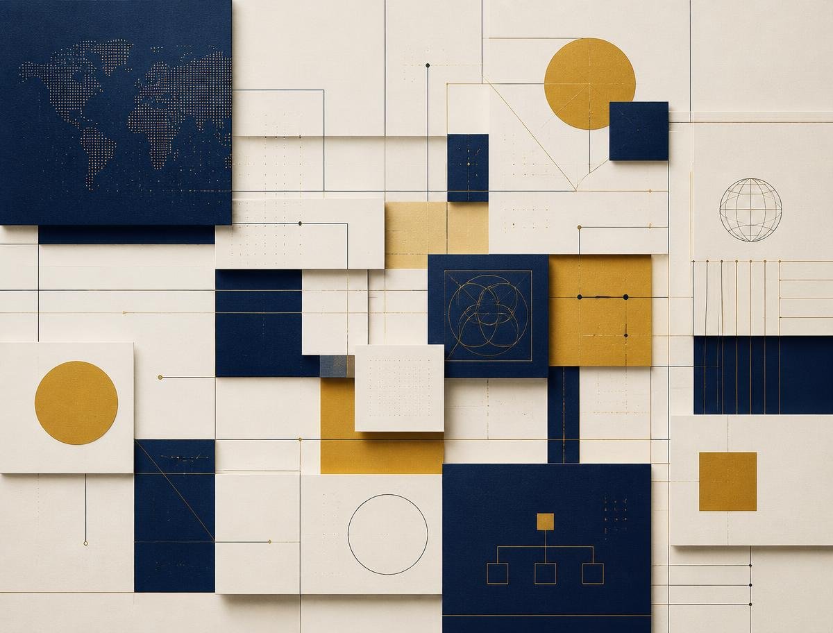 Abstract structured workflow connecting global business, systems, and reporting